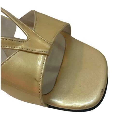 Stuart Weitzman Yellow Patent Leather Slip on Sculptural Wedge Mules Size 7.5 - Picture 6 of 7